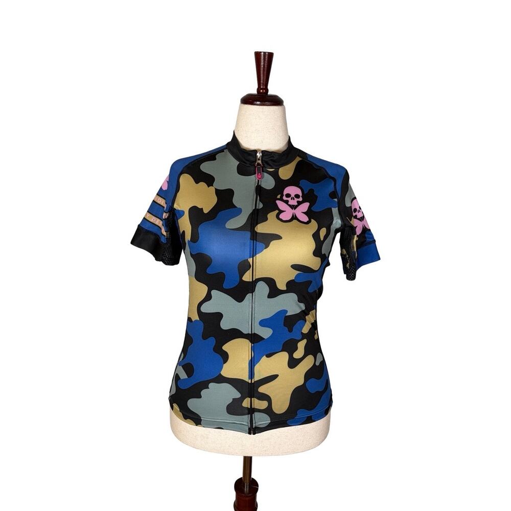 Betty Designs Black Blue Camouflage Full Zip Shirt   Size: L Women's